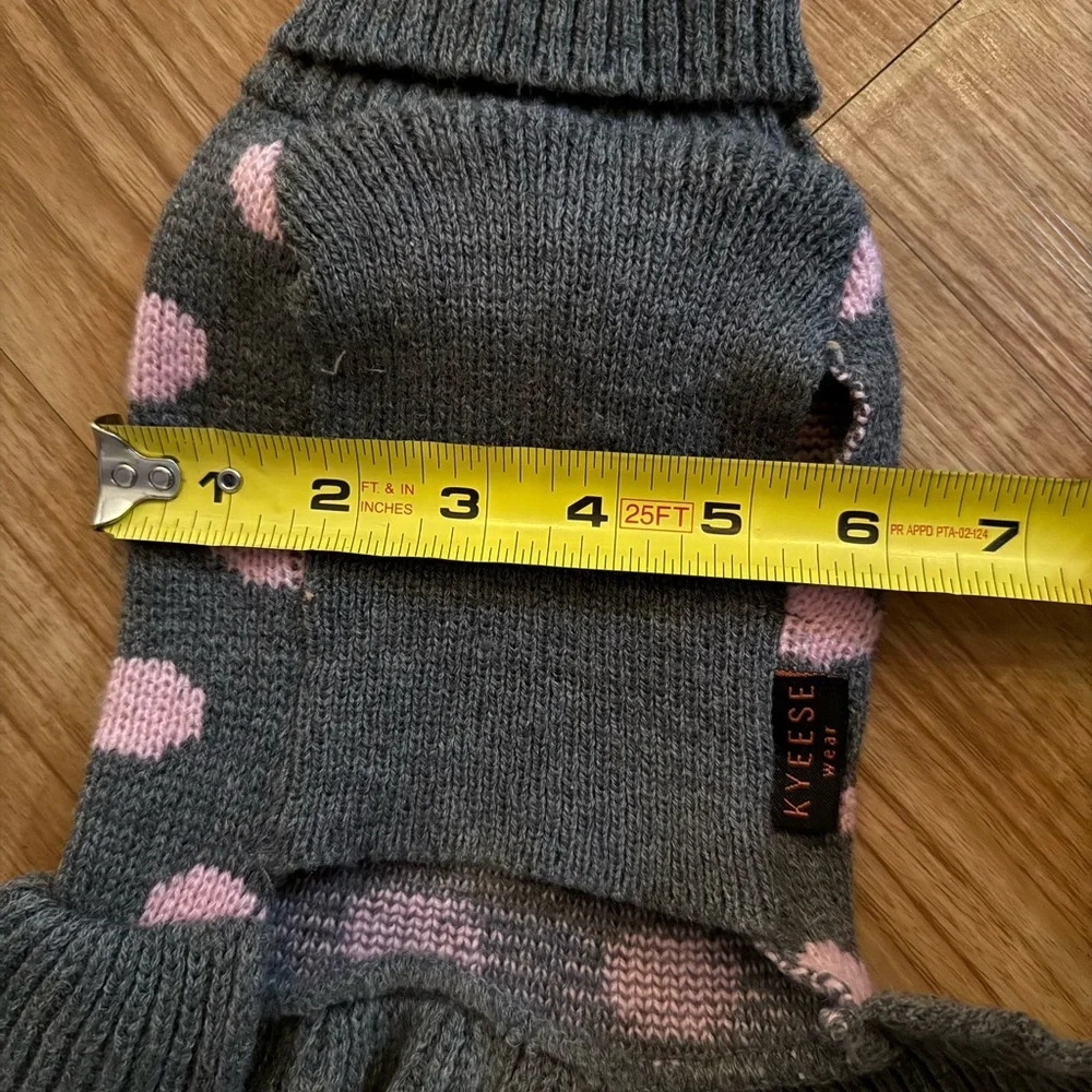 KYEESE Dog Sweater dress Grey/Pink Polka Dot w/ PomPom Size Small